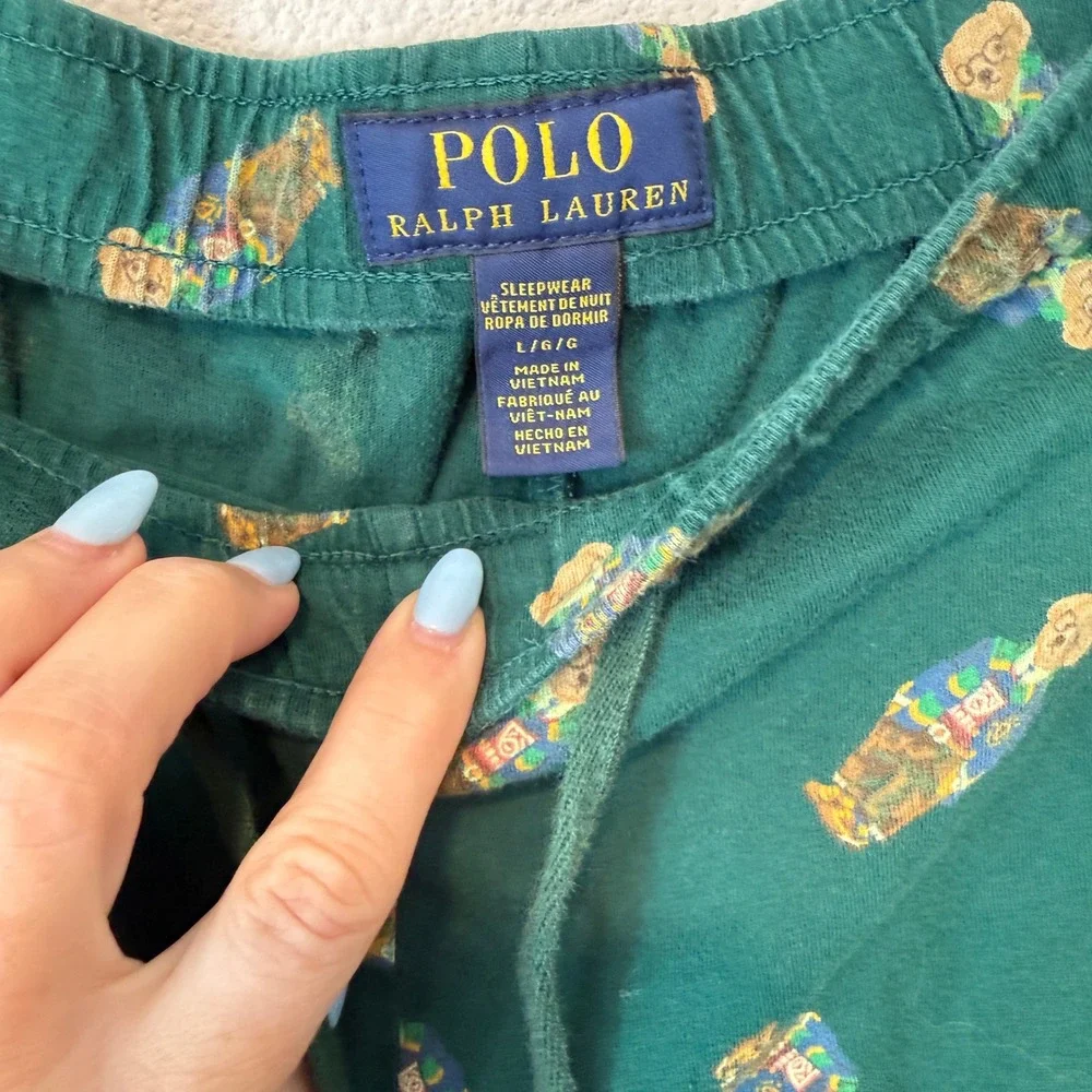 Polo Ralph Lauren Mens Green Polo Bear Print Pajama Sleep Pants Size Large